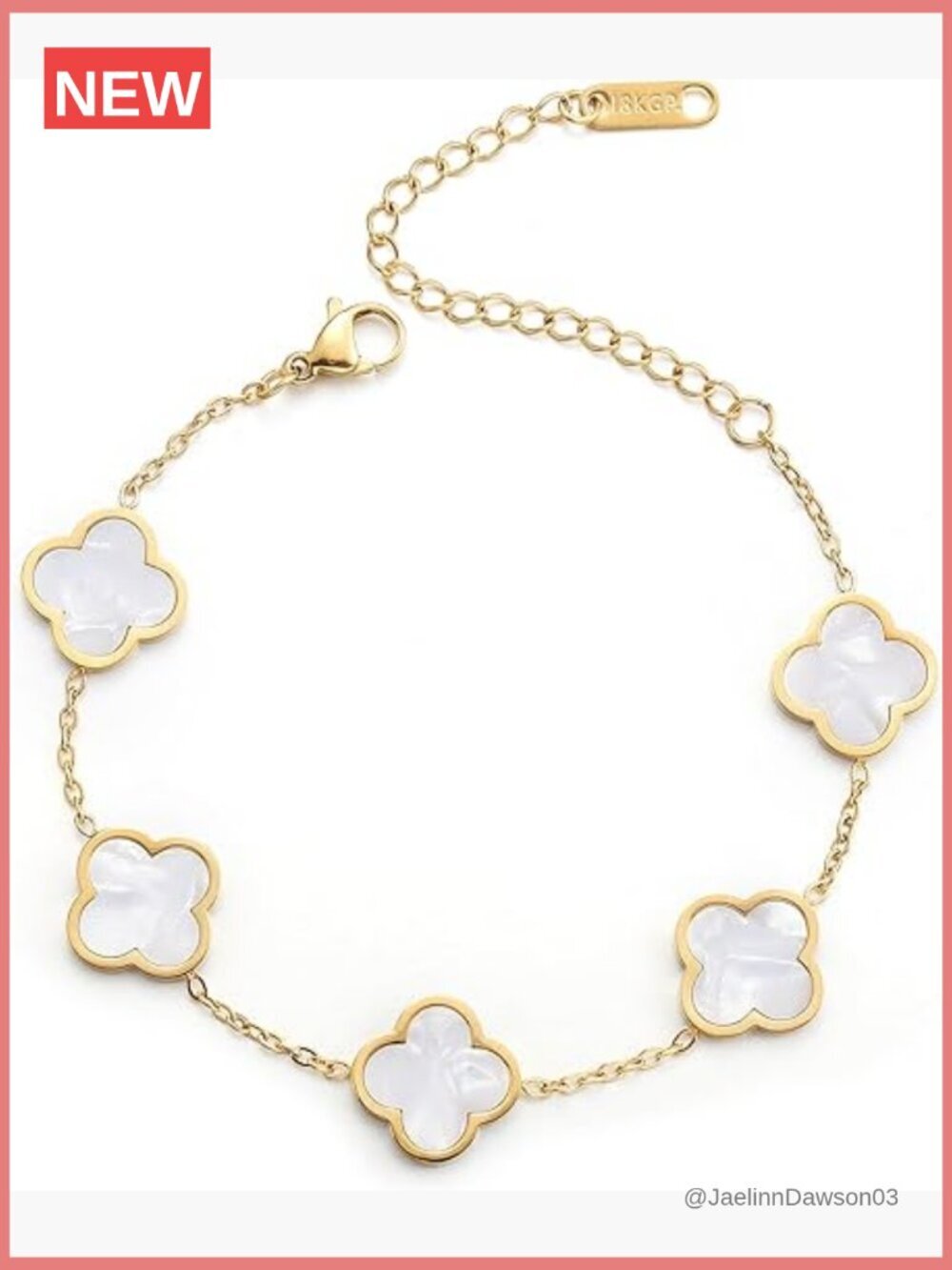 18K Gold Plated Four Leaf Clover Charm Link Bracelet Lobster Claw Clasp